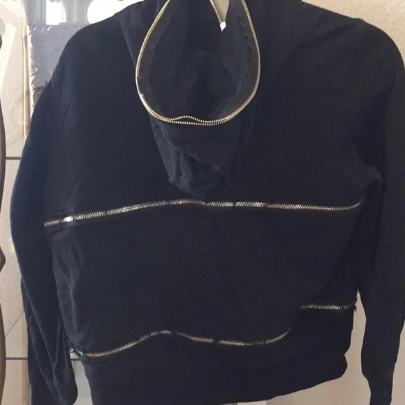 TOV Zipper Zip-Up Hoodie Black Jacket with Gold Zippers - Picture 4 of 5
